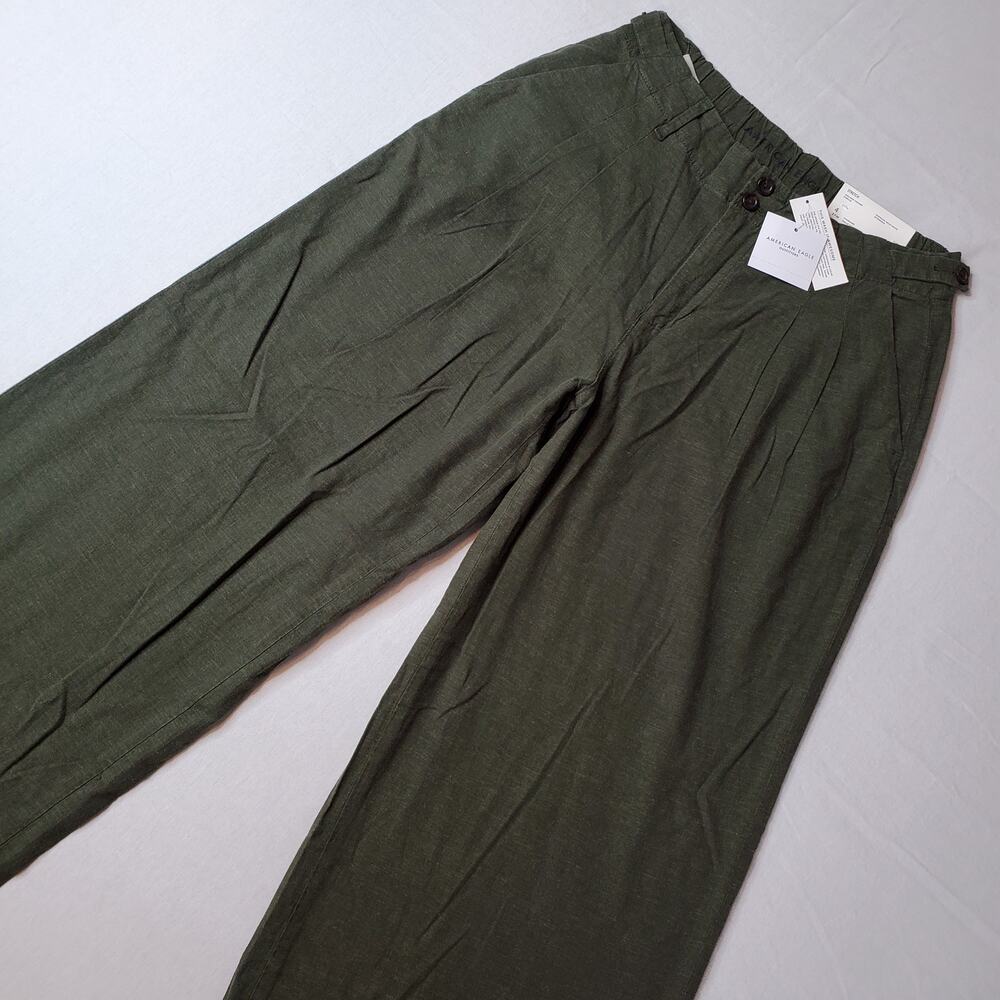 American Eagle Womens Size 4 NWT High Rise Wide Leg Linen Blend Trouser Green